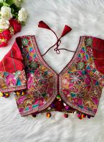 Silk Red Festival Wear Mirror Work Readymade Blouse